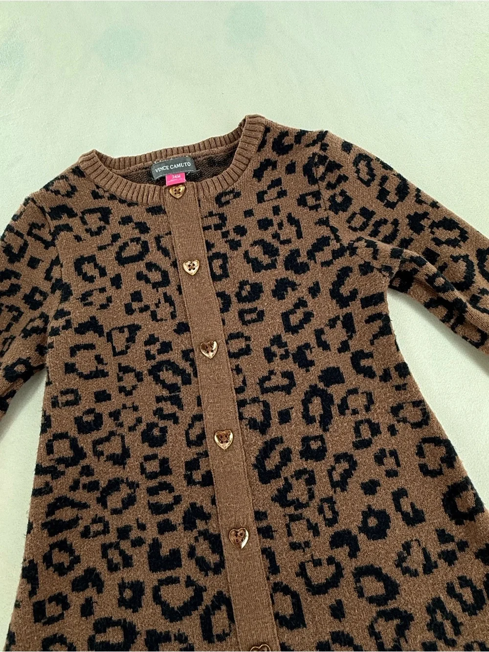Vince Camuto Girls' Brown and Black Leopard Knit Cardigan Dress